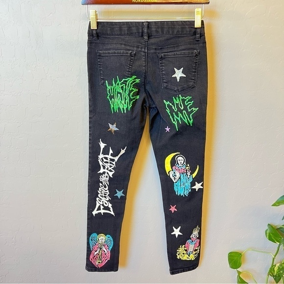 Hand painted One of a kind Denim jegging pants, sz 12 Youth (see measurements) - Picture 3 of 12